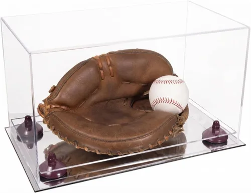 Vista 111 de Better Display Cases Vitrina de guantes de béisbol de acrílico transparente con elevadores negros (A011/V16)