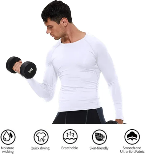 Vista 4 de Camisetas de compresión para hombre, manga larga, para entrenamiento, gimnasio, correr, camisetas deportivas frescas y secas