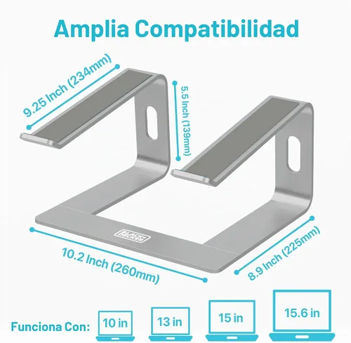 Vista 6 de BLACK+DECKER Soporte ergonómico para laptop para escritorio, soporte ergonómico para computadora portátil, compatible con MacBook Notebook, soporte
