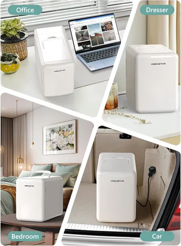Vista 7 de KEENSTAR Mini refrigerador, mini refrigerador de 6 litros/8 latas, refrigerador pequeño de 110V AC/12V DC enfriador y calentador para dormitorio