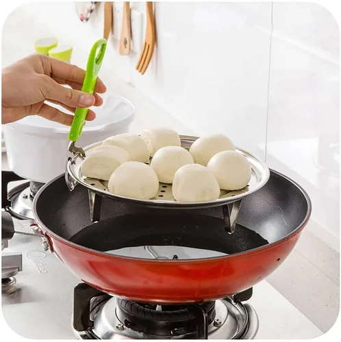 Vista 5 de Rejilla para vapor, estante para olla a presión y enlatado, acero inoxidable 304, bandeja redonda para cocinar al vapor con patas desmontables