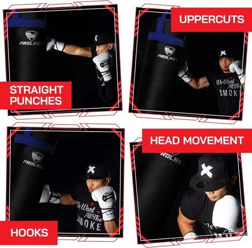 Vista 2 de Saco de boxeo pesado para adultos, boxeo, artes marciales, Muay Thai, equipo de entrenamiento de fuerza, relleno, 6 pies, 150 libras, correa