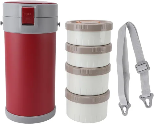 Vista 10 de para alimentos calientes, acero inoxidable 304 2.9L apilable aislado tarro de alimentos con 4 niveles, a prueba de fugas, lonchera térmica al vacío