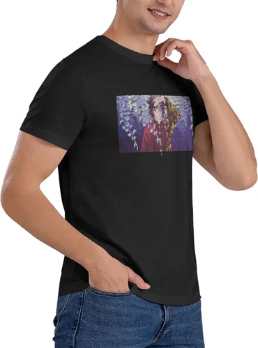 Vista 5 de HOMRAA Camiseta de algodón para hombre, manga corta, color negro