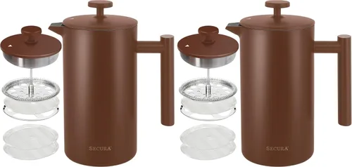 Vista 15 de Secura Cafetera de prensa francesa con filtro de acero inoxidable de 3 capas, 34 onzas, negro, diseño aislado de doble pared con 2 filtros