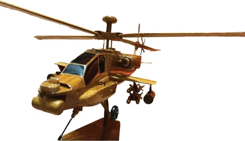 Vista 5 de AH-64 (AH64) Modelo de helicóptero de escritorio de madera de caoba Apache