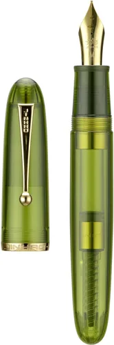 Vista 21 de Jinhao 9019 - Pluma estilográfica serie Dadao con borde dorado acrílico negro #8 punta mediana con convertidor grande para escritura, firma