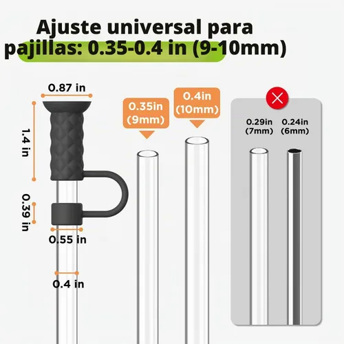 Vista 6 de 6 piezas de tapas con base de succión para pajitas, 0.4in/10mm, topper para pajitas para vaso Stanley 30/40 oz, negro