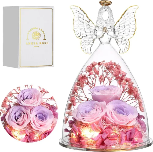 Vista 26 de Regalos de Rosas de Navidad para Mujeres Flor Real Preservada en Figuras de Ángel de Cristal Rosas para Entrega Prime Regalos de Cumpleaños