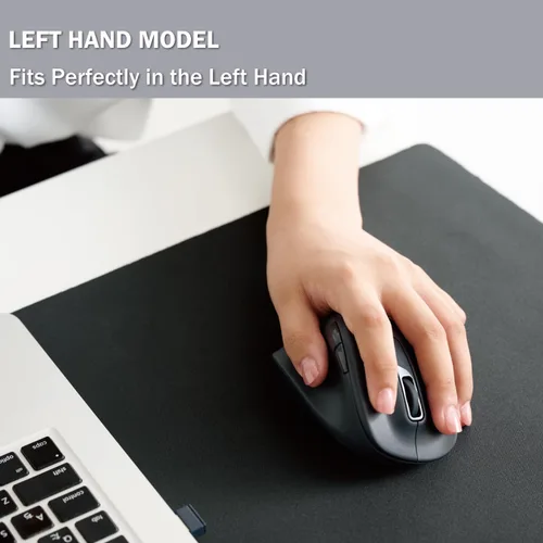 Vista 2 de [Usado] ELECOM - Ratón ergonómico inalámbrico para mano izquierda, 2.4 GHz con mini receptor USB, clic silencioso, 2000 DPI, 5 botones, sensor Negro