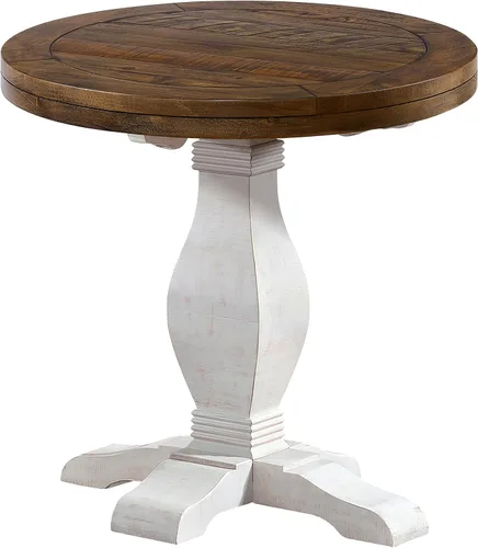 Vista 7 de Martin Svensson Home Napa - Mesa auxiliar con pedestal de madera maciza, color negro y madera flotante