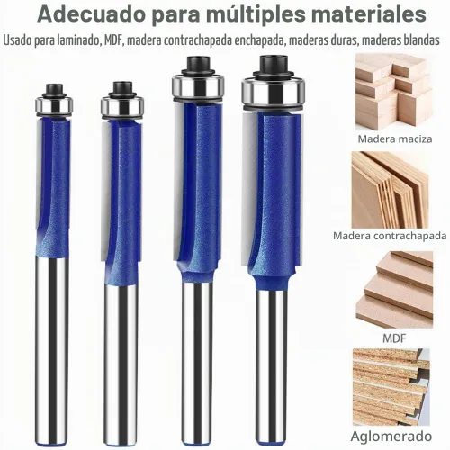 Vista 4 de Wolfride Juego de 4 brocas de enrutador de corte a ras 1/4 pulg. con cojinete superior Broca de enrutador de corte a ras con cojinete superior
