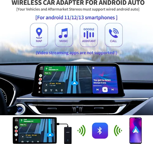 Vista 2 de AACPLAY El adaptador inalámbrico Android Auto para automóvil convierte Android Auto con cable a inalámbrico, Android Auto Dongle inalámbrico