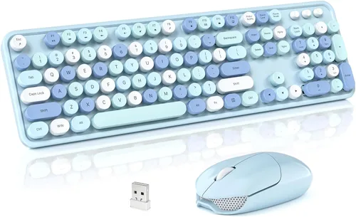 Vista 12 de Combo de teclado y mouse inalámbricos, teclado retro de tamaño completo de 2.4 GHz con teclado numérico y mouse inalámbrico