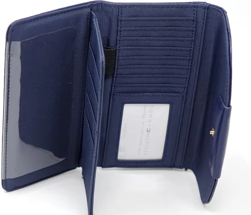 Vista 5 de Tommy Hilfiger Cartera de chequera con logotipo azul marino para mujer, Azul marino, Trifold