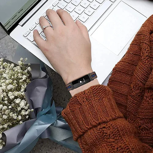 Vista 4 de Paquete de 3 bandas elásticas ajustables y correas de silicona de encaje compatibles con Fitbit Luxe, correas deportivas elásticas de nailon