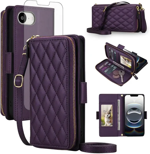 Vista 68 de Asuwish Funda compatible con iPhone 6/6s/7/8/SE 2020 2022 con cremallera y bloqueo RFID, protector de pantalla, correa cruzada i6 i7 i8 7s 8s SE2020