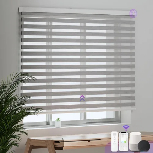 Vista 12 de Persianas motorizadas de cebra para ventana: Astomi - Persiana enrollable sin cordón con control remoto, persianas inteligentes funciona con Google