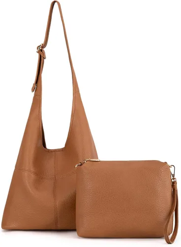 Vista 14 de Montana West Hobo Purse for Women, Vegan Leather Shoulder Bag with Wristlet clásico-negro