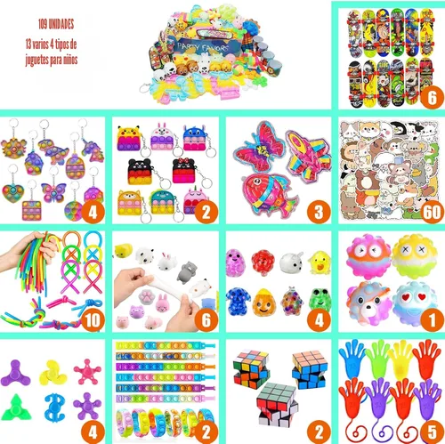 Vista 7 de 109 piezas de juguetes de fiesta prémium para niños, surtido de mini juguetes antiestrés para niños de todas las edades, premios de aula, cofre