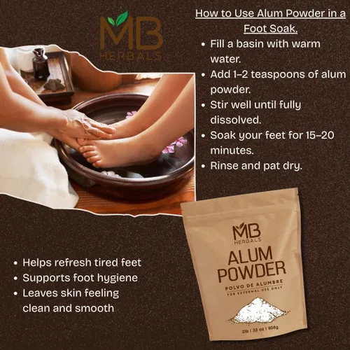 Vista 4 de MB Herbals Polvo de alumbre 8 oz / 0.5 lb / 227g Desodorante Después del afeitado Tela de cuero y papel mortal No ingerir Solo uso externo