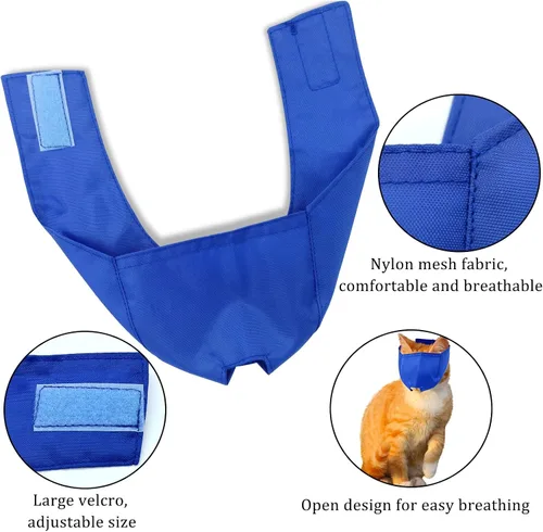Vista 2 de 3 bozales para gatos, bozales de malla transpirable, bolsas de retención para aseo de gatos con bozal antimordeduras antimaullido para evitar que