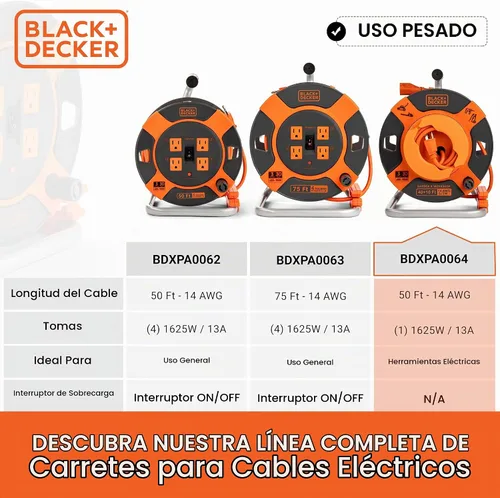Vista 4 de BLACK+DECKER - Carrete de cable de extensión retráctil inversa de 50 pies