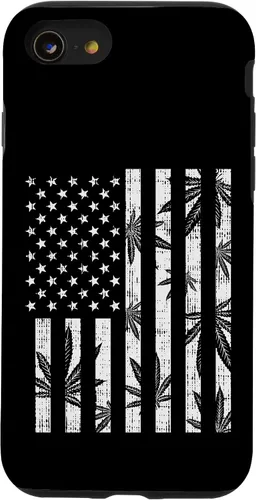 Vista 13 de Funda para iPhone 14 Weed Bandera de Estados Unidos Retro Marihuana Cannabis Patriot Stoner
