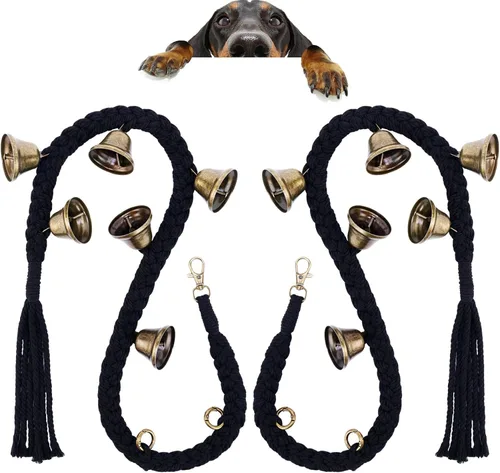 Vista 12 de Timbre de perro para entrenamiento de orinal en la puerta, de algodón tejido a mano con 6 campanas extra fuertes para entrenamiento de perros
