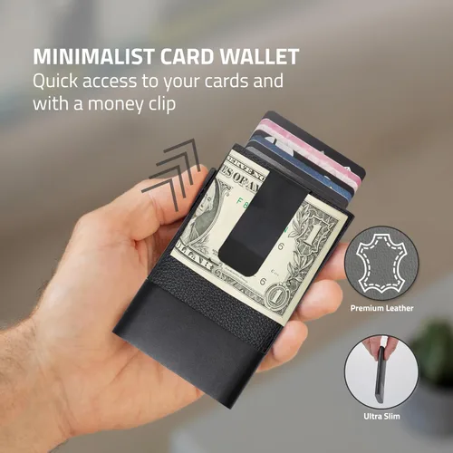 Vista 21 de Fidelo Cartera minimalista para hombre – Soporte delgado para tarjetas de crédito con clip para dinero, bolsillo frontal con bloqueo RFID, Cuero sin