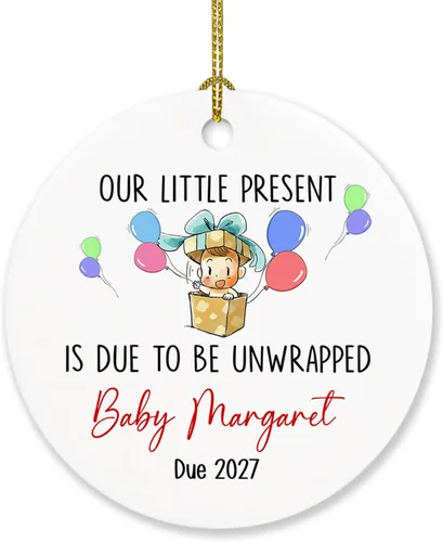 Vista 10 de Adorno personalizado para bebé que llega 2027, adorno de Navidad de Bump, elige el nombre del bebé y el año de Navidad para el nuevo abuelo abuela