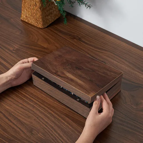 Vista 5 de EXISTING Caja de madera con tapa con bisagras, caja de almacenamiento de madera con tapa, caja de recuerdo de madera - Guarda joyas, recuerdos