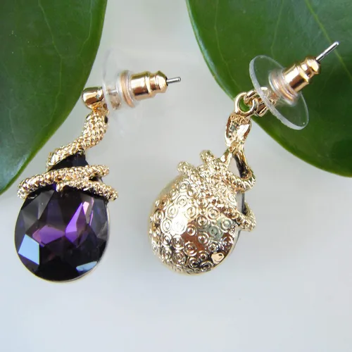 Vista 49 de Navachi Pendientes colgantes de gota de serpiente con forma de pera multicolor de cristal chapado en oro de 18 quilates