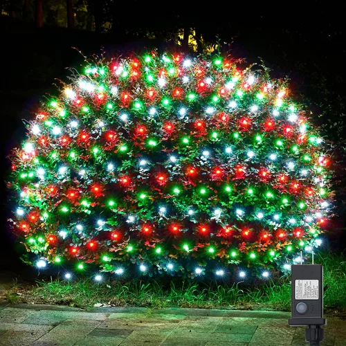 Vista 16 de WBao - Luces de Navidad, 200 LED de red de 8.4 x 5.2 pies, luz de malla para exteriores con 8 modos, temporizador, certificado UL, conectables