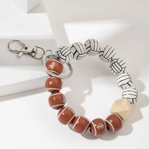 Vista 3 de tenghong2021 Llavero con dije de béisbol de madera de softbol, pulsera para mujeres y hombres, deportista, regalo de regreso a casa