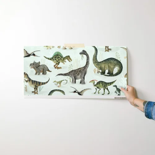 Vista 7 de Spoonflower Papel tapiz para despegar y pegar - Dinosaurios grandes Verde Niños Gris Animales Niños Ilustración Dino Papel pintado extraíble