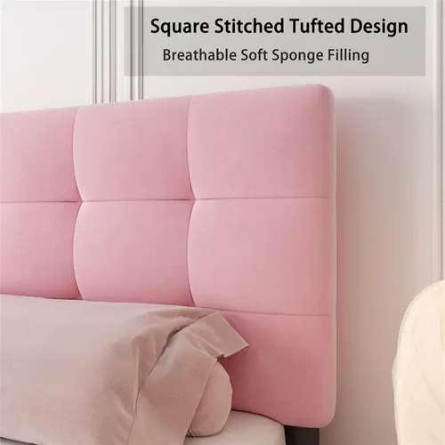 Vista 3 de Lijimei Base de cama de tamaño matrimonial con cabecero, base de cama tapizada con soporte de listones de madera y cabecera de plataforma, base