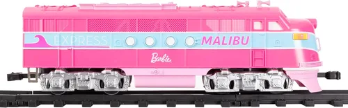 Vista 6 de Lionel Mattel Barbie - Juego de tren de juguete con control remoto, locomotora, vagones de tren y pista con sonidos auténticos de tren, luces