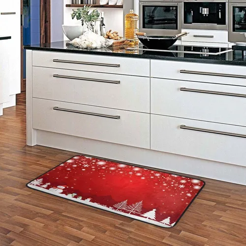 Vista 4 de Alfombras de cocina, diseño de árbol de Navidad, muñeco de nieve, antideslizantes, suaves, alfombra de cocina, tapete de baño, tapete