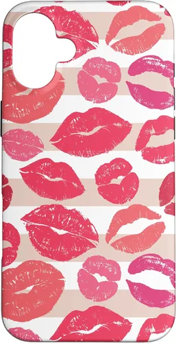 Vista 21 de iPhone 16 - Funda con diseño de beso y lápiz labial rosa
