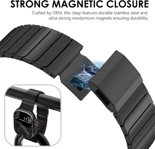 Vista 4 de NewWays - Pulsera de eslabones de titanio y acero inoxidable para Apple Watch Band Ultra 3 2 1 Band 49mm Series11 10 46mm 42mm 45mm 44mm 41mm 40mm