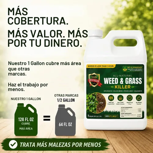Vista 8 de Natural Armor Fórmula concentrada totalmente natural para matar malezas y hierbas. No contiene glifosato (320 onzas, 2.5 galones) Funciona