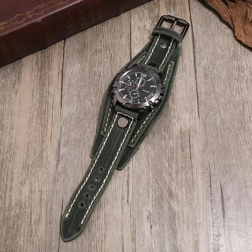 Vista 7 de Reloj de pulsera clásico con números romanos con correa de cuero PU, verde, Verde