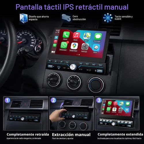 Vista 2 de Estéreo de Coche Individual DIN Apple Carplay y Android Auto 1 DIN 7 Pulgadas Pantalla Táctil Abatible Radio de Coche con Bluetooth y Micrófono