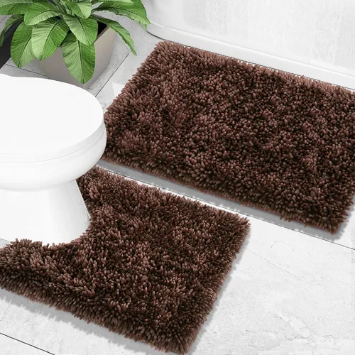 Vista 38 de Yimobra Juego de 2 alfombras de baño, alfombra de baño suave y absorbente y alfombra de inodoro en forma de U con respaldo antideslizante, alfombras