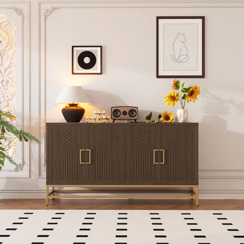 Vista 12 de Armario de almacenamiento de madera con estantes ajustables, mesa de consola de estilo tradicional con manija de puerta de flores talladas para sala
