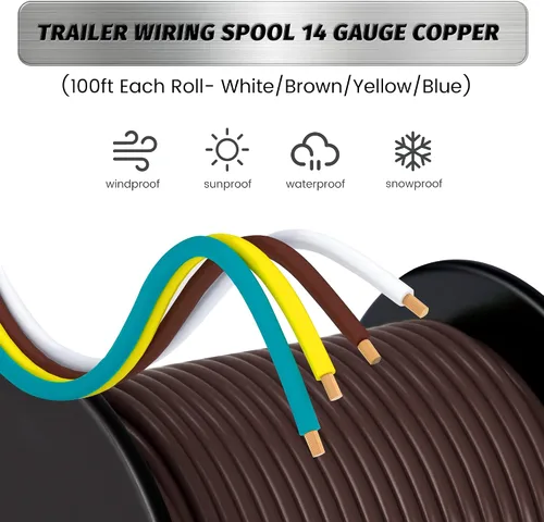 Vista 3 de 4X Rollos de 100 pies de cableado de remolque RV para autocaravanas con enlace de 4 vías - Arnés de cableado de 4 cables calibre 14 CCA