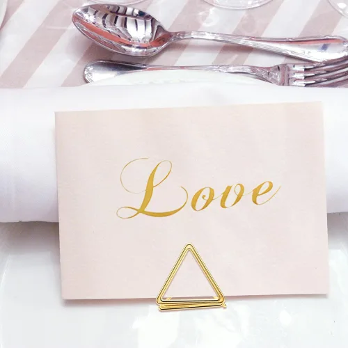 Vista 7 de Juego de 100 soportes para tarjetas de lugar, 50 soportes para números de mesa de boda, forma triangular con tarjeta de 50 lugares, soporte