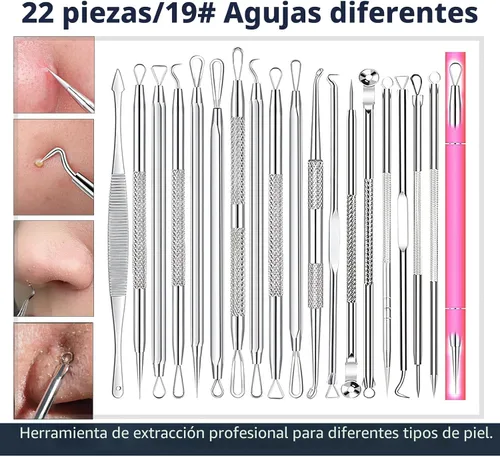 Vista 8 de 22 Piezas Herramienta Extractora de Espinillas, Removedor de Puntos Negros, Acné y Comedones Kit Extractor Kit de herramientas profesional