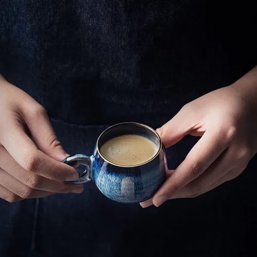 Vista 5 de Fambe - Juego de 4 tazas de café de cerámica para café de 3 onzas, mini tazas de café de porcelana, juego de tazas pequeñas de cerámica hechas por